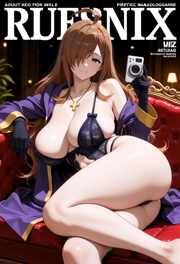 1girl,female model,high-end glamour magazine photoshoot inspired by playboy,reclining elegantly on a plush velvet cou…
