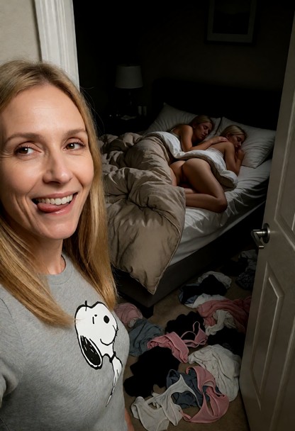 A first-person perspective (POV) taken from a doorway looking into a dark, messy bedroom. In the immediate foreground…