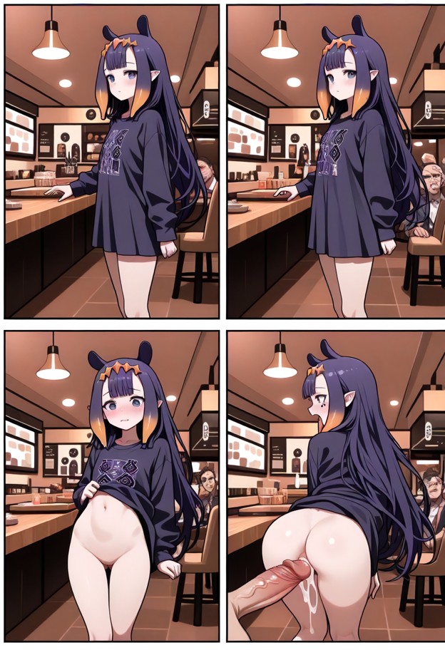 ninomae_ina'nis,ninomae_ina'nis_(1st_costume),clothed_sex 8:1,stomach_bulge,gangbang,surprised 8:1,rape,pinned,enormo…