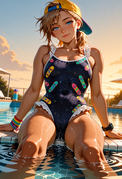 A highly detailed, full-body character illustration of Sunny Callahan, a 23-year-old bright, energetic tomboy with a …