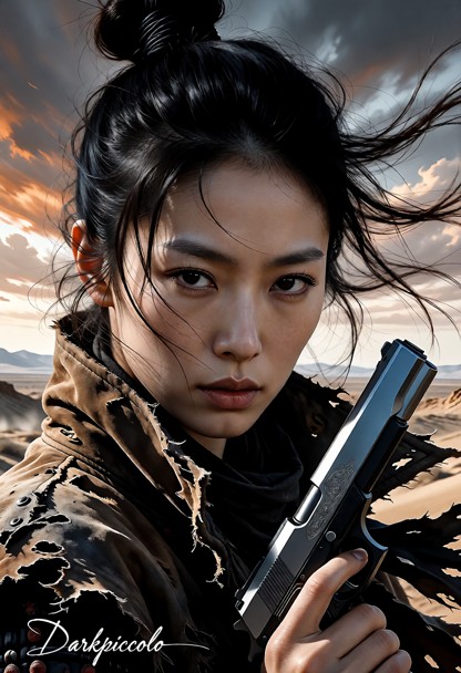 A monochrome manga sketch in the style of cksc: An extreme close-up portrait of a cowgirl with an enigmatic face, her…