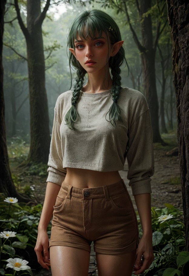 sylvia greenleaf bumps into man,beige linen shirt,dark brown canvas shorts,narrow dark stone dungeon corridor,damp gr…