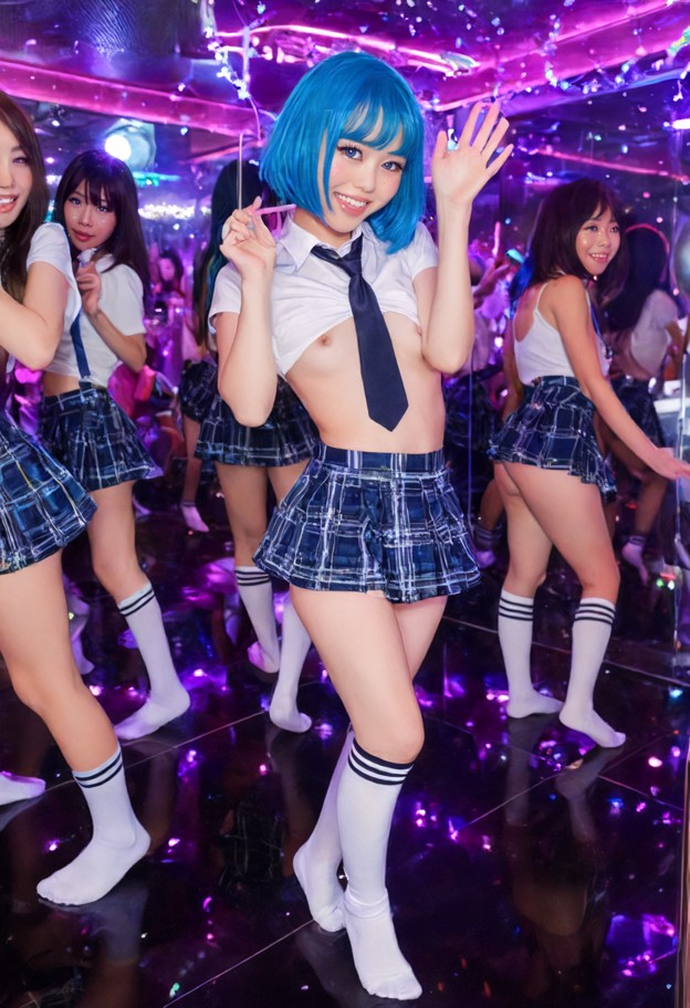 nana is a japanese teenage top pop idol,sharing with 5 girls from her pop idol group,school_uniform,skirt,tie,knee-hi…