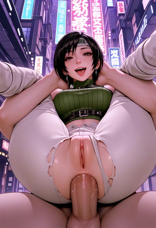 yuffie ripped outfit from final fantasy 7 rebirth,ripped green top,ripped white short,torn clothing,une épaulette,ful…