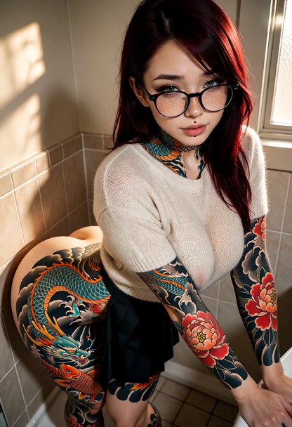 Location: quiet bathroom during late afternoon with soft, warm light filtering through the doorway and casting gentle…