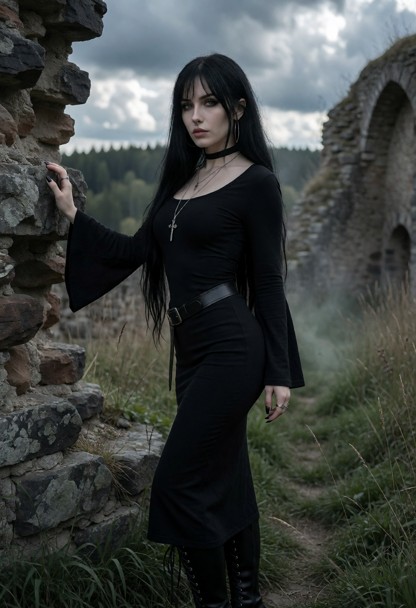 Act: Madison Is Standing Among Old Stone Ruins — AI Porn Image