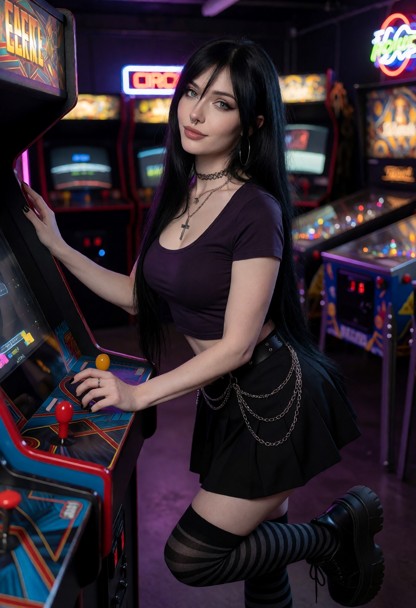 Act: Madison Is Standing Beside An Arcade Machine — AI Porn Image
