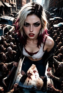 the zombies grab at her ankles. roxy looks at the zombies as she kicks at them and swings her crowbar at their heads.…