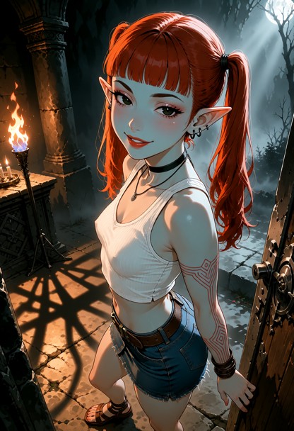 Location: dim and eerie sacrificial chamber within the temple, where flickering torchlight casts long, dancing shadow…