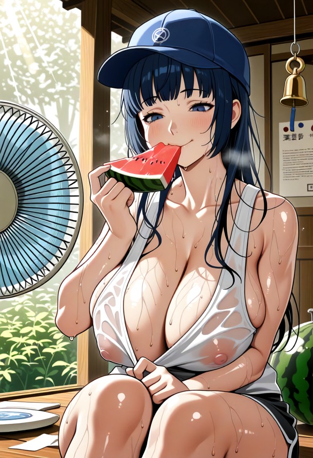 1girl,solo,anime style,shirogane_naoto,extremely hot japanese countryside summer,sitting on a wooden engawa of a trad…