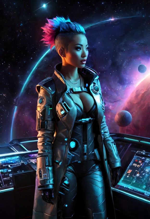 nebula standing on the observation deck of an enormous deep-space vessel,unknown planetary system ahead,multiple moon…