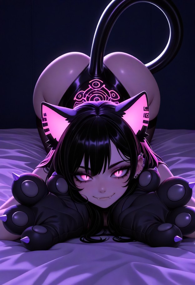 1 girl,solo,lying on stomach,on bed,legs together,view on ass,full-body view,head-to-toe composition,centered frame