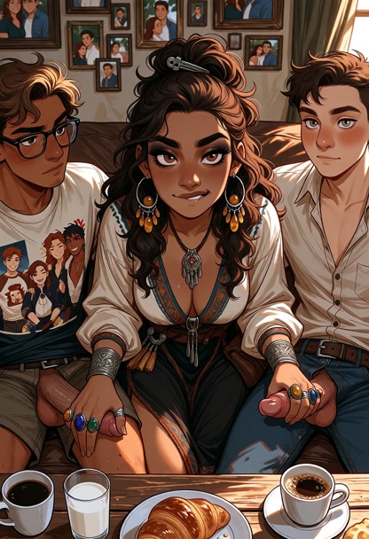 Monica is in her living room, a cozy room filled with family photos. In one of them, she’s standing next to two men: …