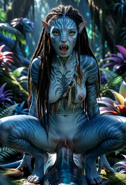 Fantasy fiction, eighteen year old young conplexion fantasy fiction naked minature female Na'Vi from Avatar, blue bod…