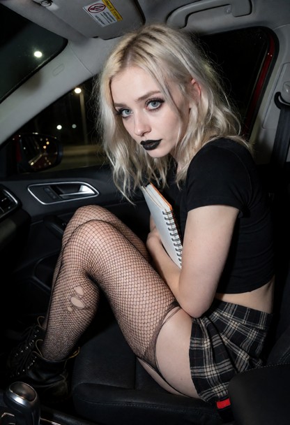 Location: Inside A Car At Night, A Short Plaid Skirt — AI Porn Image