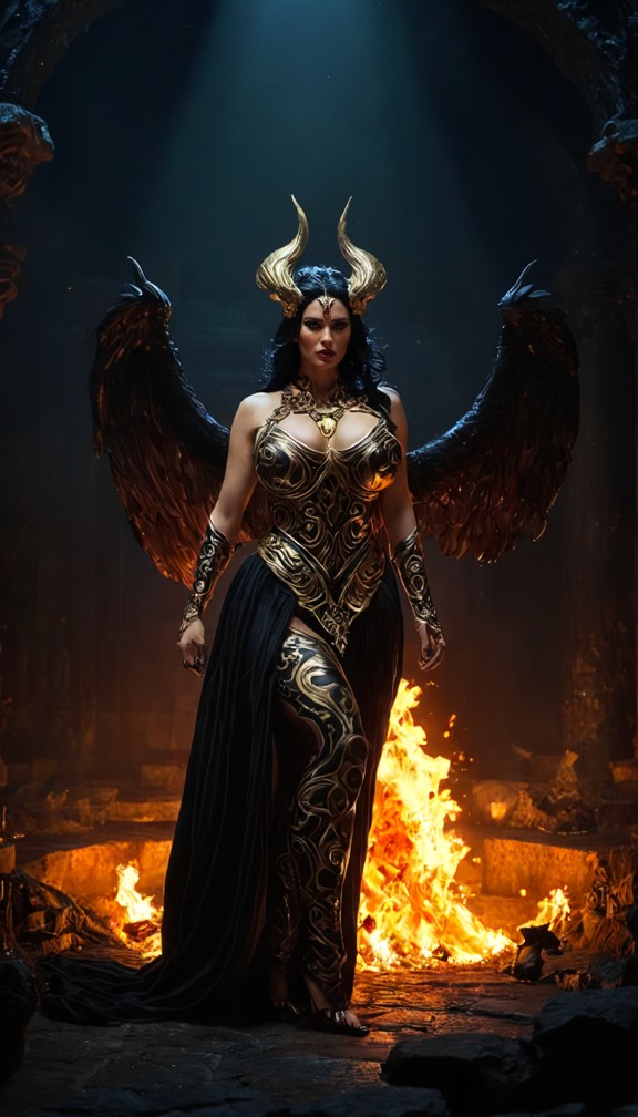 /imagine prompt: hades descending into the deepest,darkest pit of the underworld to judge a failing mortal. the scene…