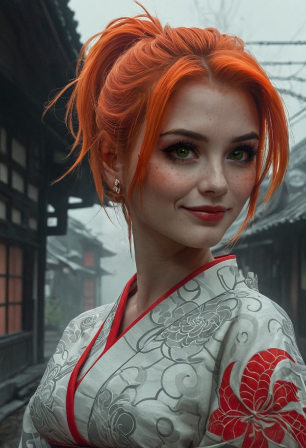 high-end
 anime style inspired by mononoke,silent hill f aesthetic,extreme 
close-up on a girl's face,her expression …