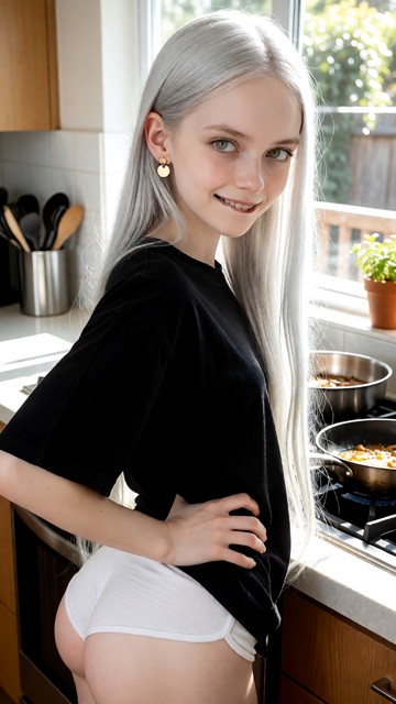 Location: bright kitchen during the day with sunlight streaming through a window, illuminating the countertop, a meta…
