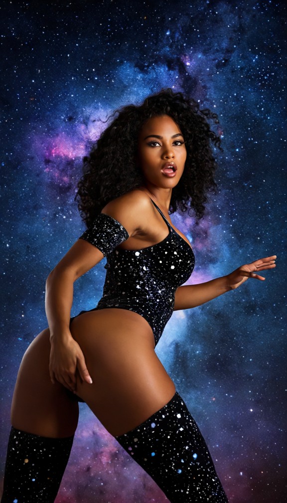 seraphina reaching toward a small collapsing star,dark matter energy pulling it toward her outstretched hand,intense …