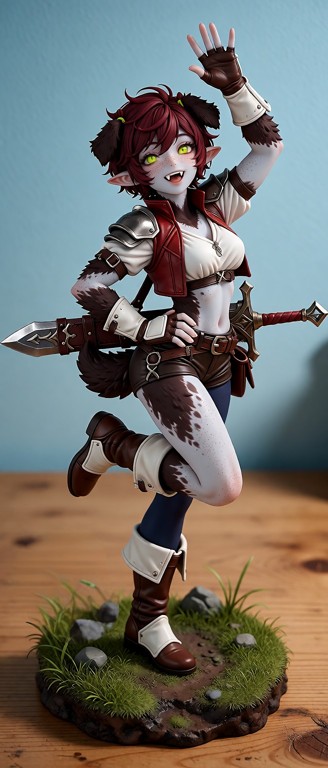 a greay PVC plastic rock on the base of the figure, and the wooden table, blended seemlessly into the existing image