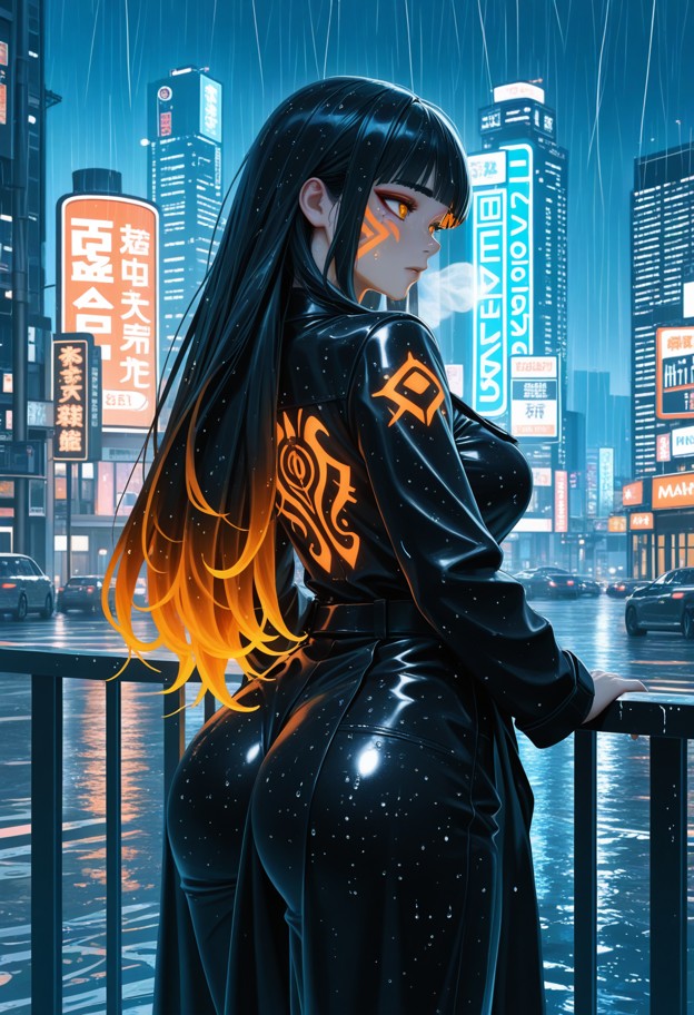 breathtaking
wide view from a skyscraper ledge,looking down at an endless sea of
neon city lights and flying vehicl…