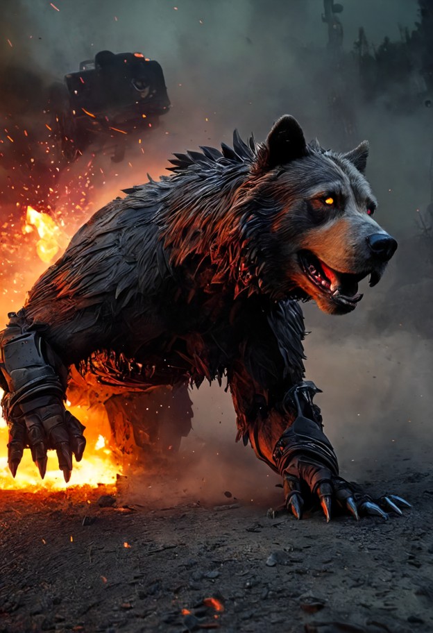 an
 epic,high-octane action shot of the leather-clad survivor and her dog 
in a desperate battle against a towering,h…