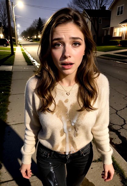 Location: late evening on a quiet residential street illuminated by the pale glow of a distant streetlamp and the sof…