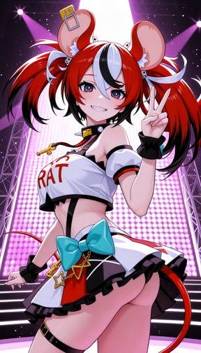 She takes her hand that is making a peace sign and places it to her mouth. She Sticks her tonuge out between her fing…