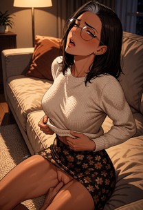 Joan is being fingered by Ted on the sofa. Ted penetrates her vagina with a finger as Joan jerks her body and throws …