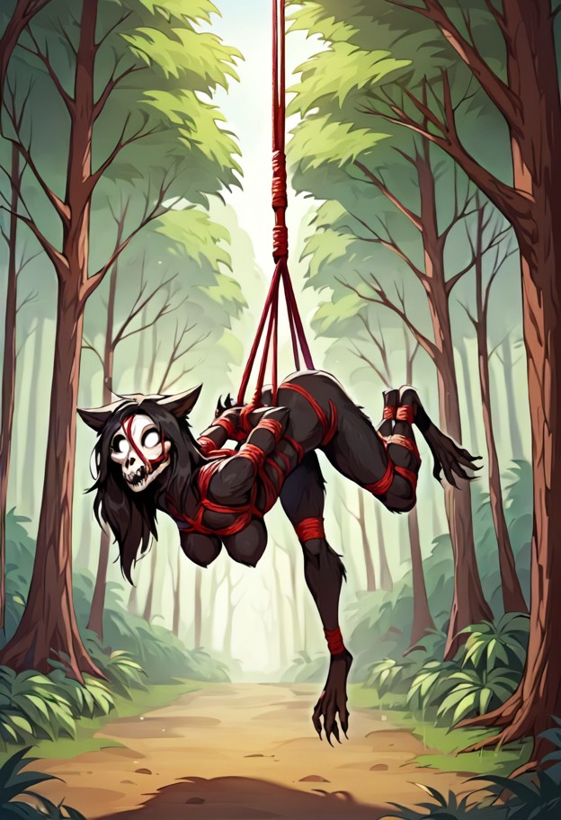 1girl,tied up,shibari,((full body hanging)),full body hang,in air,hands behind back,both legs behind back,gag,bondage…