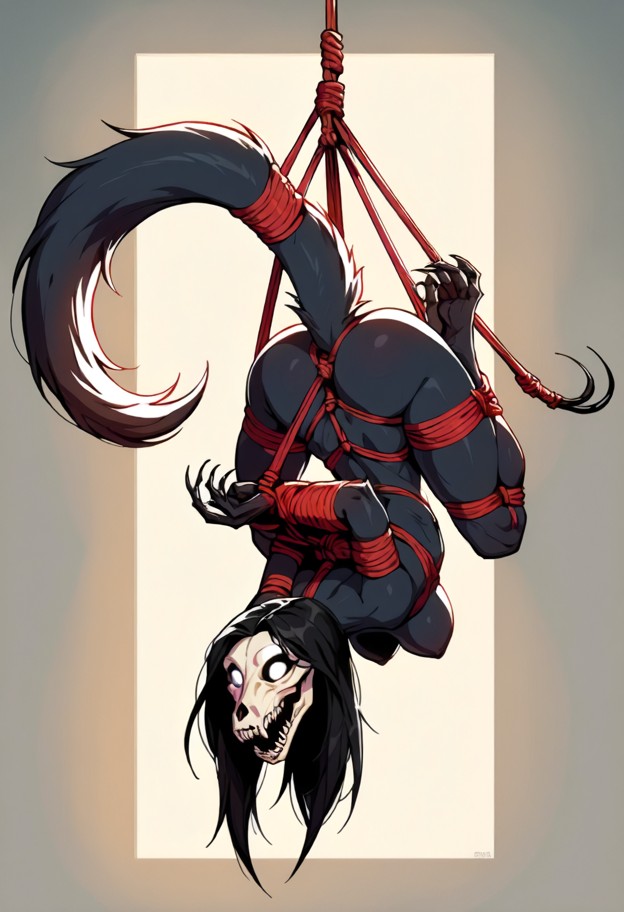 1girl,tied up,shibari,((full body hanging)),full body hang,in air,hands behind back,both legs behind back,gag,bondage,