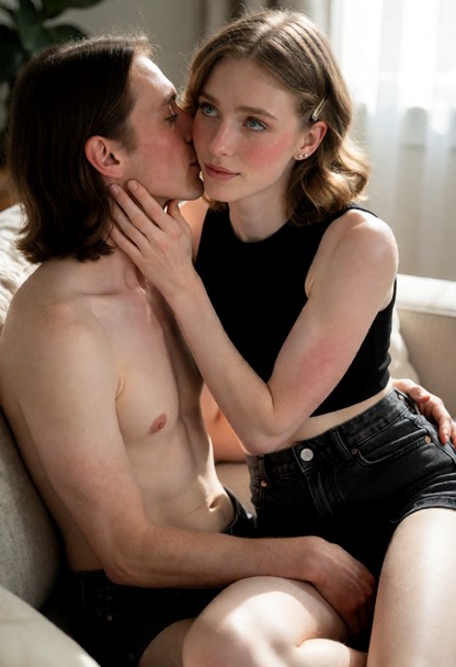 *Emy leans her head against your shoulder, her breathing finally starting to level out, though her skin is still radi…