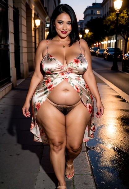 Location: a city street at twilight with warm glow from streetlamps reflecting on the pavement and soft shadows stret…