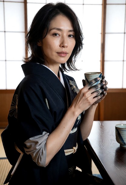 Location: early morning in a traditional Japanese room with tatami flooring, a low wooden table, and soft, diffused l…