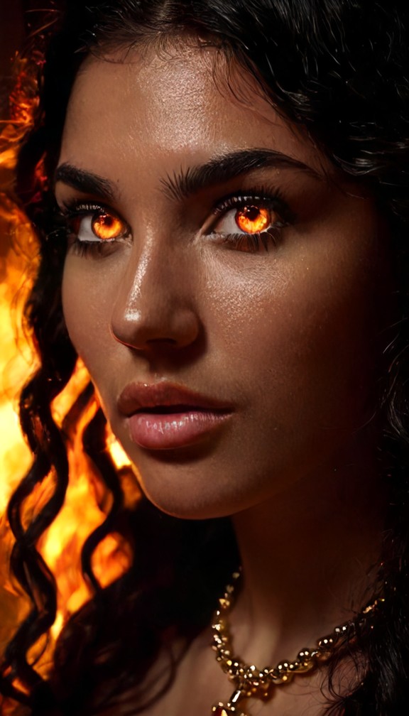 a close-up portrait of a person with an intense,fiery gaze. their eyes are the focal point,radiating a palpable heat …