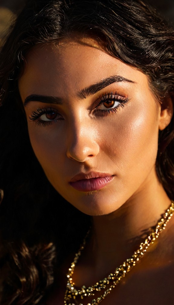 extreme close-up focused on the eyes and upper face,ferocious unwavering gaze,intense determination,subtle tension in…