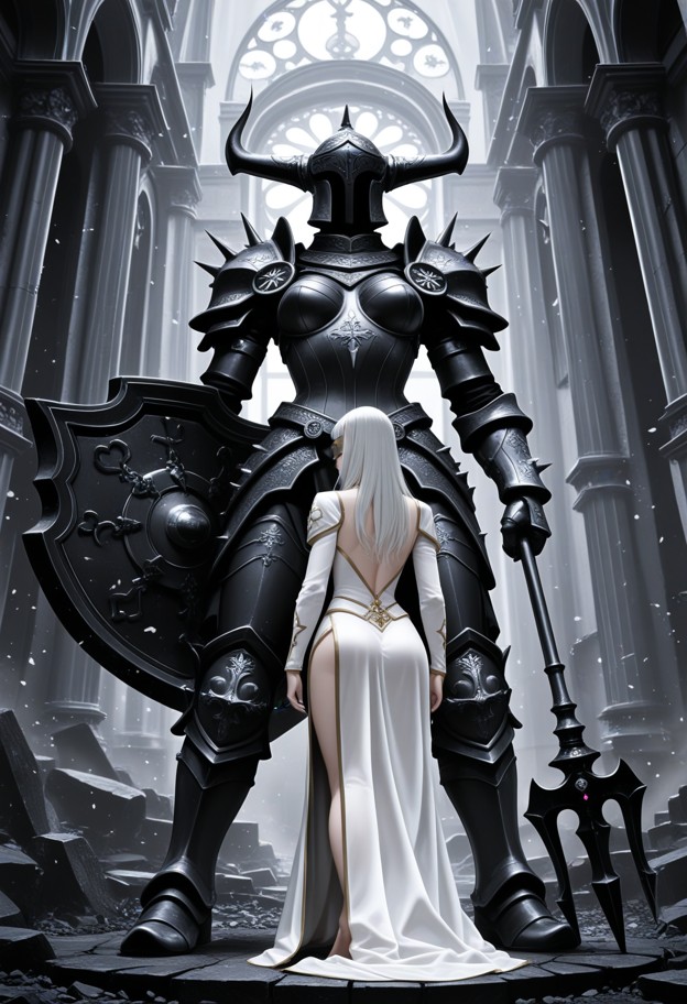 a hyper-realistic cinematic poster of a 1girl crusader from diablo 3,standing in a powerful and heroic pose. she is f…