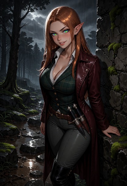Location: A Rainy Forest At Dusk Near The Crumbling — AI Porn Image