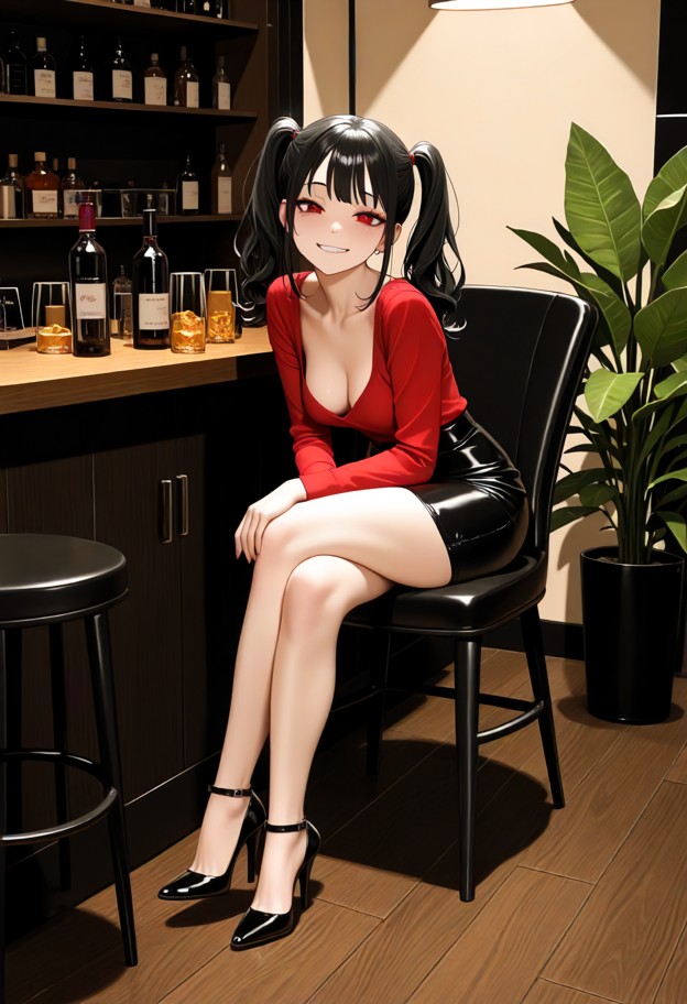 here are the fixed tags following the guidelines:

1girl,sitting on a black leather chair,crossed legs,wearing a tigh…