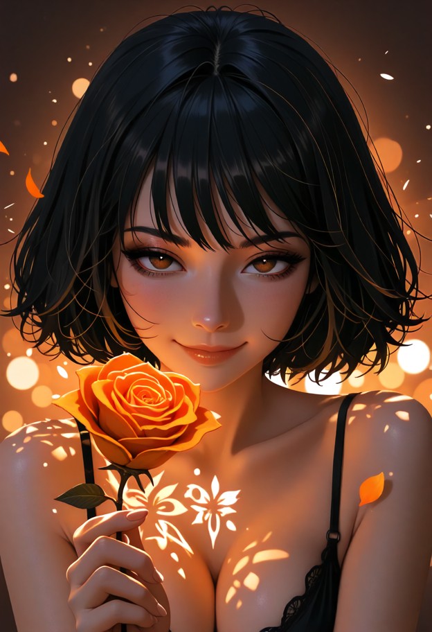 (masterpiece,best quality),1girl,close-up portrait,detailed face,detailed eyes,amber eyes,orange eyes,slight smile,lo…