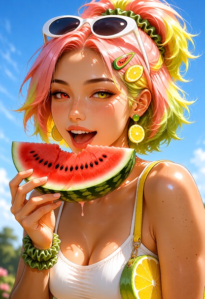 (photorealistic, cinematic portrait:1.3), a stunning young woman with a messy hair, wearing stylish white oval sungla…