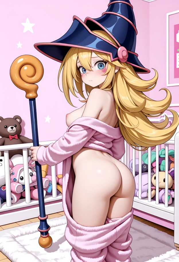 1girl licking pussy,sad expression,sparking eyes,white fluffy bear onesie,dark mage top,pink pacifier,nursery,pastel …
