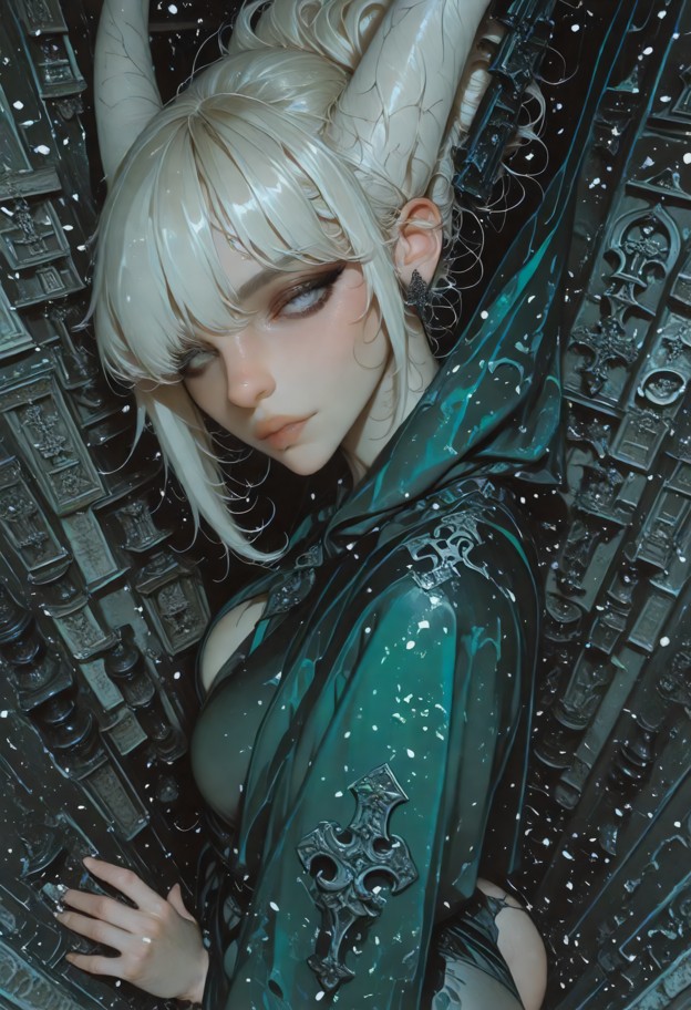 ultra-detailed anime illustration with dark-fantasy influence: a demonic cultivator is immobilized,bound by glowing c…