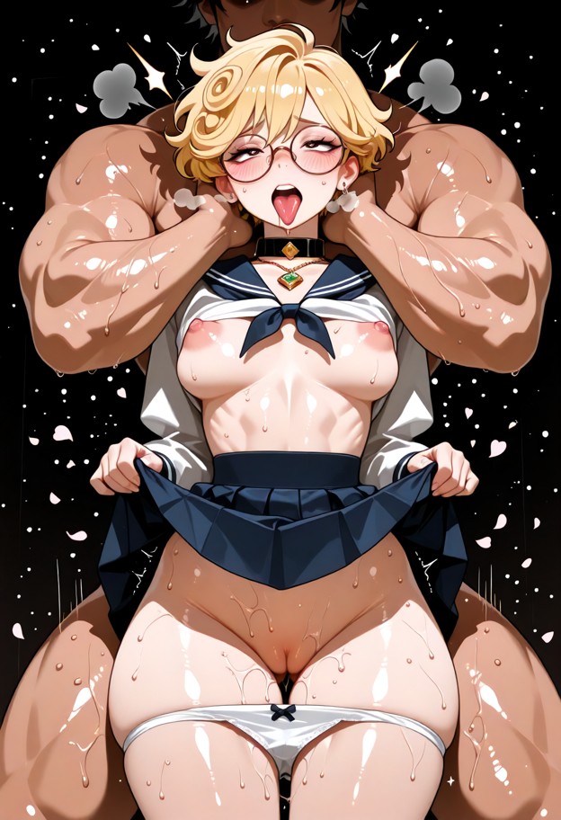 1girl,1 guy,1st person pov,penetrating sailor-uniformed girl from behind against sakura tree,gripping her hair,poundi…