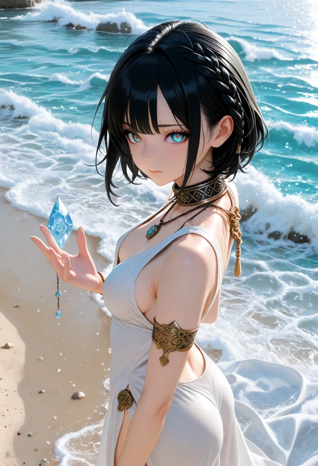 1girl,solo,hard nipples,stone pendant necklace,waterbender stands in a focused martial stance,arms flowing through el…