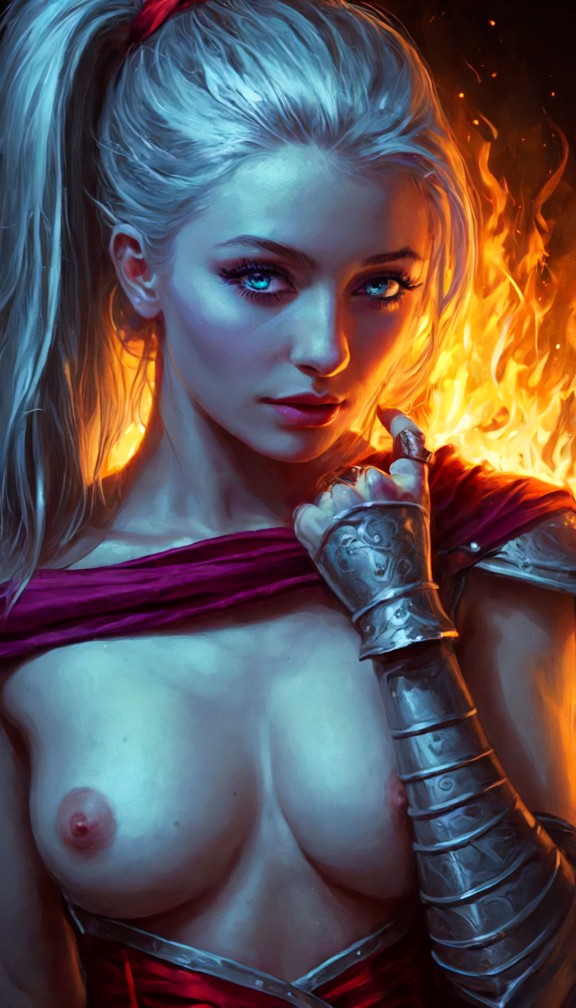 close-up of ceruledge's glowing violet-blue eyes,cold calculating expression,flames reflected in her gaze,dark fantas…