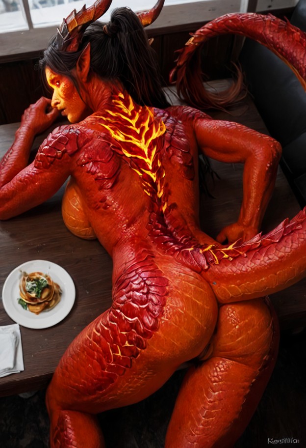 1girl,solo,arched back,head on bed,ass up,view on pussy,high-angle shot,viewed from above,looking down,restaurant,table