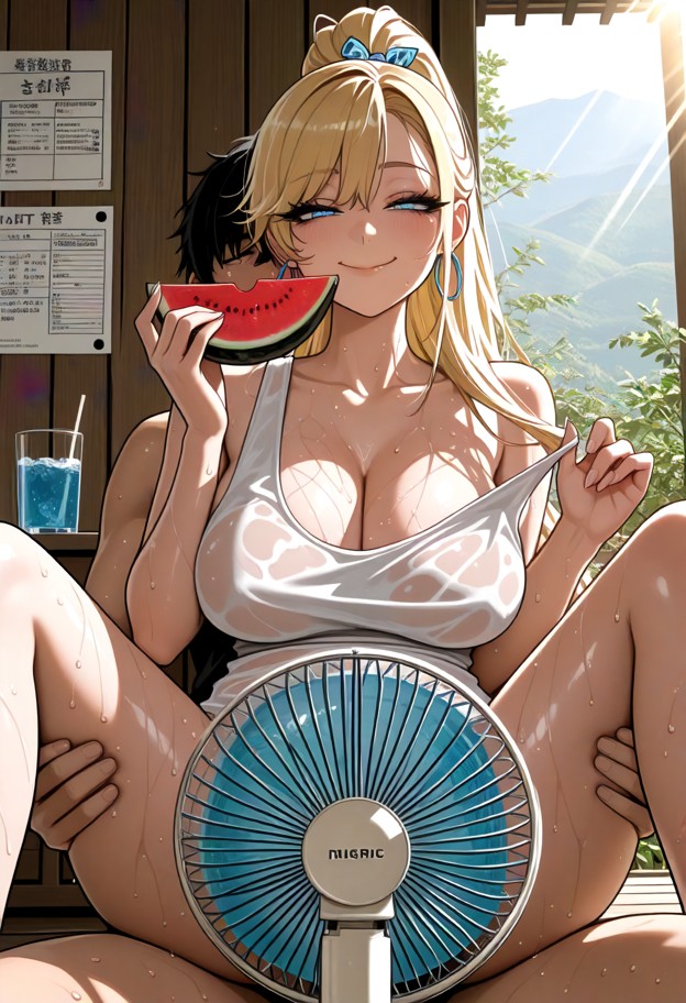 1girl,solo,anime style,extremely hot japanese countryside summer,sitting on a wooden engawa of a traditional japanese…