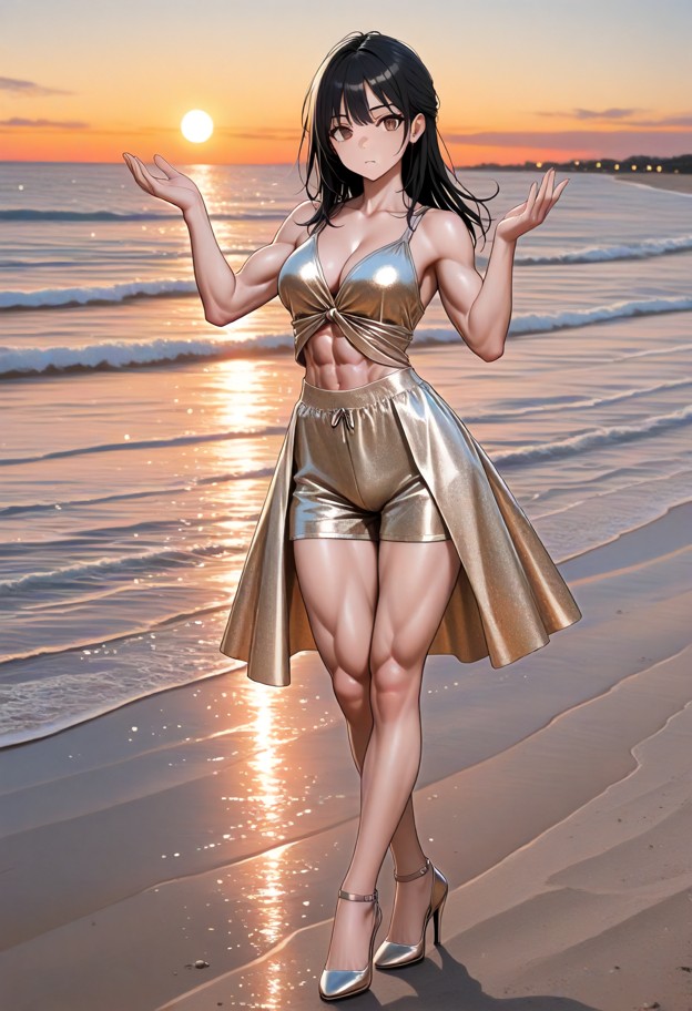 1girl,solo,hands up,shaking hips (dancing),party outfit,glitter dress,heels,accessories,sparkly makeup,glossy lips,ha…