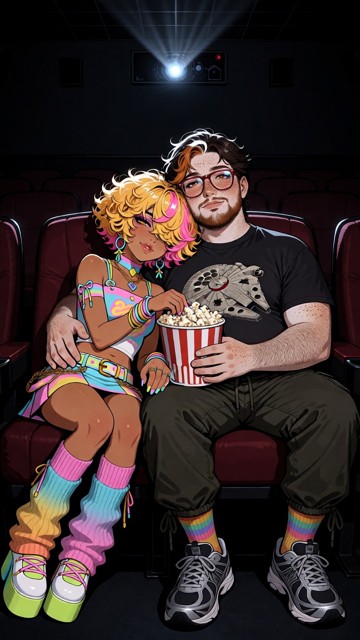 the man's pants and the popcorn bucket, blended seemlessly into the existing image